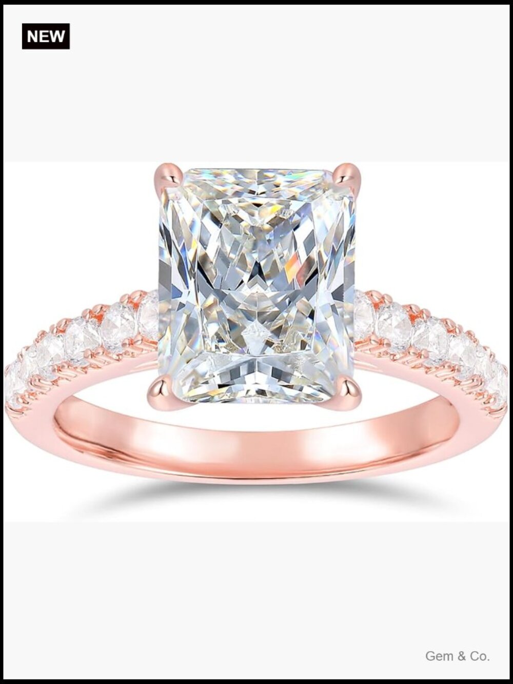 14K Gold 4ct Radiant Cut Moissanite Engagement Ring Size 8